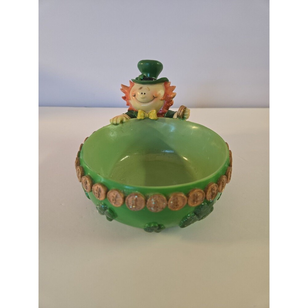 Vintage Leprechaun Bowl Planter Resin Clover Leaf St. Patrick's Day Glitter